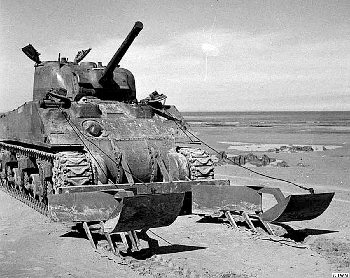 #OTD in 1944. A Sherman from 79 Armoured 'Hobart's Funnies' Division with a Jeffries mine plough. #WW2 #HISTORY