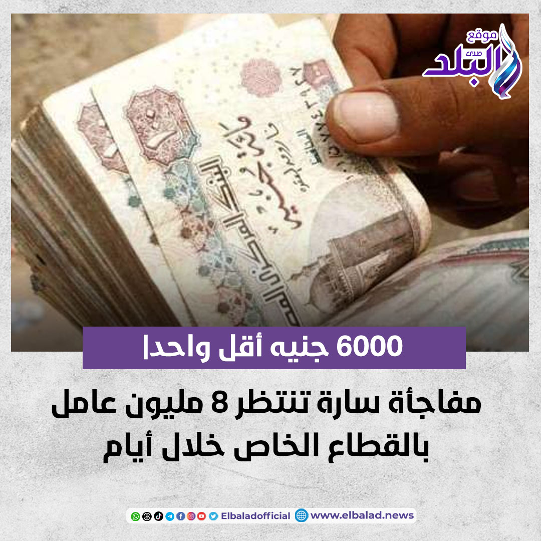 عاجل .. 6000 جنيه أقل واحد|مفاجأة سارة تنتظر 8 مليون عامل بالقطاع الخاص خلال أيام صدى البلد البلد التفاصيل 