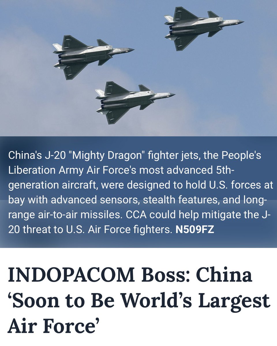 China has the world’s largest Navy—& soon to be the world’s largest Air Force, U.S. Navy Adm Aquilino told Congress. “The magnitude, scope, & scale of this security challenge cannot be understated.” Today, the U.S. Air Force is the smallest it’s ever been, writes @defense_news: