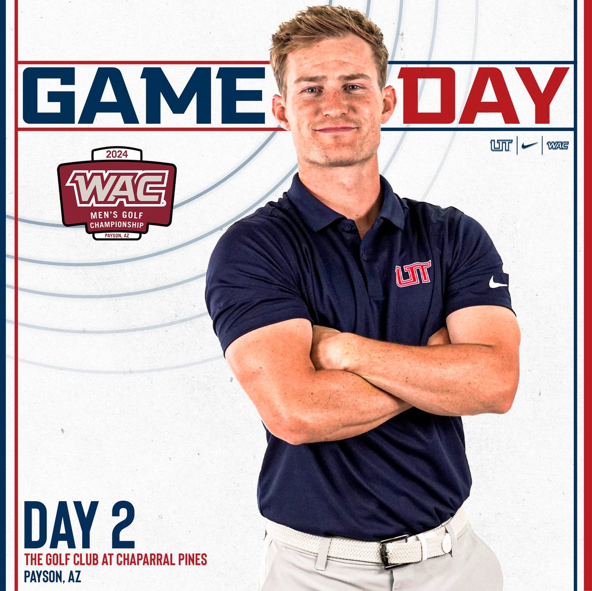 GAME DAY!!! 🏌️‍♀️- 2024 WAC Men's Golf Championships (Second Round) ⛳️- The Golf Club at Chaparral Pines; Payson, Ariz. 📊 - shorturl.at/prJQ6 #UtahTechBlazers | #WACmgolf