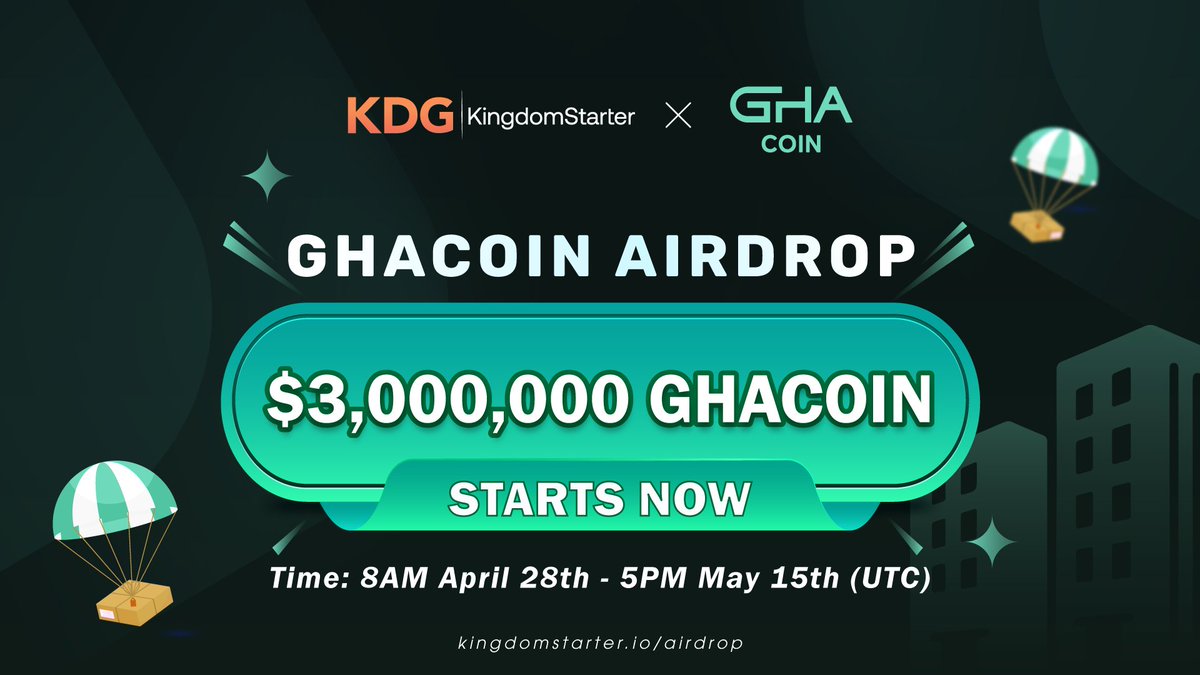 📣 KDG x Gha Coin Gleam Airdrop 🍀🍀🍀

💎Reward: 3,000,000 GHACOIN
🏆Leaderboards: 10 Winners
🎲Lucky winners: 200 random users 
⏰Time: 8AM UTC April 28th - 5PM UTC May 15th
⏳Distribution: GhaCoin project will distribute the reward
👉 Tasks : gleam.io/PRPbB/-kdg-x-g…