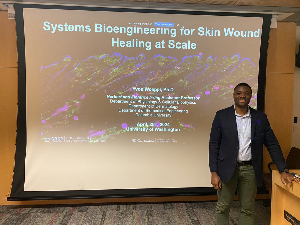 Fantastic talk by @DrWoappi imagining new horizons in #regenerative #medicine for #skin. Impressive work addressing wounds which have HUGE impact on quality of life & healthcare💰 Thanks to @UWBioE for giving me a slot for a chat. Hope to see you @SocInvestDerm as a rising⭐️soon!