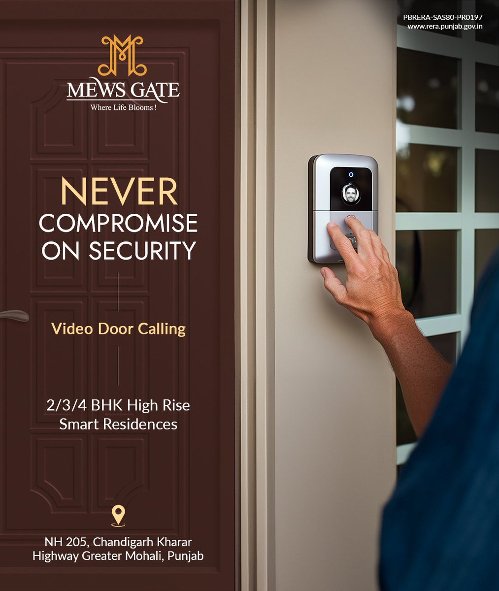 We have embraced technology to ensure your safety without compromising on comfort. 🏠2/3/4 Alexa-Operated Smart Residences at Mews Gate 📍NH 205, Chandigarh Kharar Highway Greater Mohali, Punjab ↘️Call us at 90695-90695 #MewsGate #Security #HighRiseLiving #SmartResidences