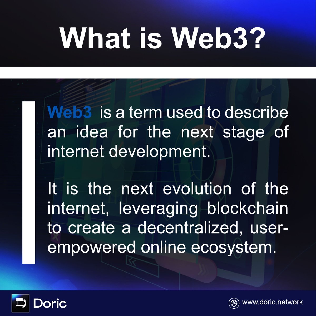 Ever heard of Web3? 🧐

It's the next evolution of the internet, leveraging blockchain to create a decentralized, user-empowered online ecosystem. 🔐 

#Web3 #DecentralizedInternet #DoricNetwork