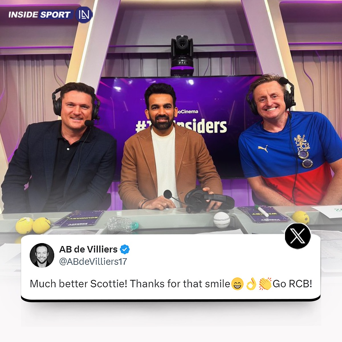 InsideSportIND's tweet photo. The banter won't be stopping between AB de Villiers and Scott Styris until IPL ends 😅
#ABdeVilliers #ScottStyris #IPL2024 #RCB #SRHvRCB #CricketTwitter https://t.co/OF4EaXM8Vr