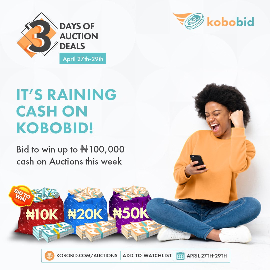 Win easy cash on kobobid this weekend! Auction kicks off tomorrow, so make sure to add all cash prizes to your watchlist for timely notifications. Hurry now to kobobid.com/auctions