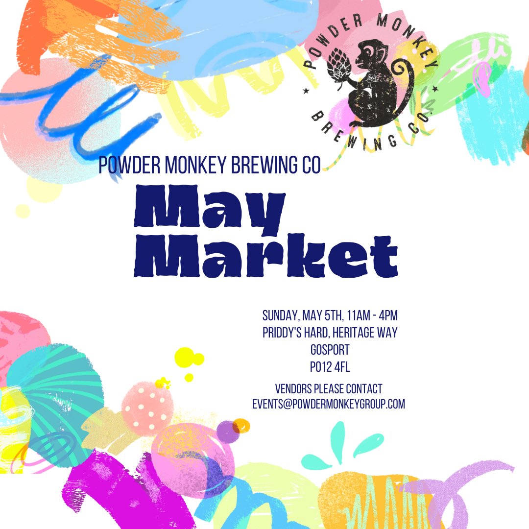 Come join us on Sunday the 5th of May for our monthly Powder Monkey Market!   Have a browse and sit and enjoy a few beers in the sun (hopefully)   See you there!   Vendors please contact events@powdermonkeygroup.com