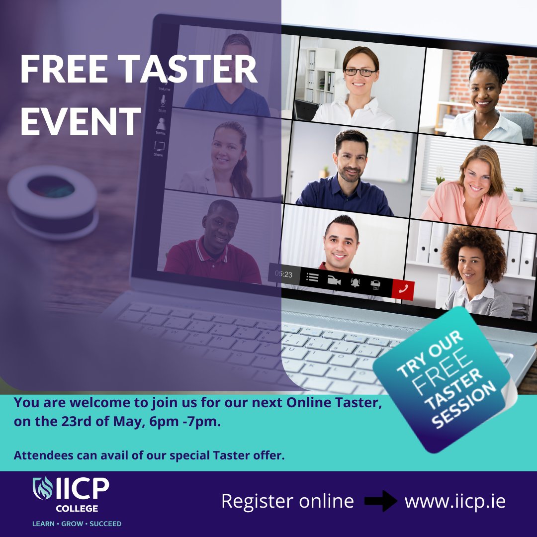Free Online Taster Event

Join us on Thursday the 23rd of May, 6pm-7pm.

🎉 Attendees can avail of our special Taster offer 🎉

Visit linktr.ee/iicpcollege to register, link in bio.

#counsellingcourse #therapycourse #education #degree #college #BSc #learn