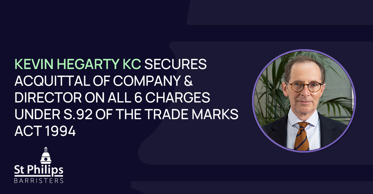 Kevin Hegarty KC, leading Gulam Ahmed of Libertas Chambers, secured the acquittal of ASB Distributions Ltd and its director on all six charges under s.92 of the Trade Marks Act 1994 following a six-day trial at Isleworth Crown Court. Find out more: st-philips.com/news-events/ke…