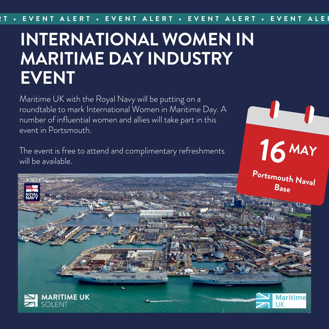 🌊 Join us for an inspiring event celebrating International Women in Maritime Day in Portsmouth! 🚢✨ 📅 Date: 16 May 2024 📍 Location: Portsmouth Naval Base, UK Click here to register your interest - tinyurl.com/3369sz6f #WomenInMaritime #PortsmouthEvent #MaritimeIndustry