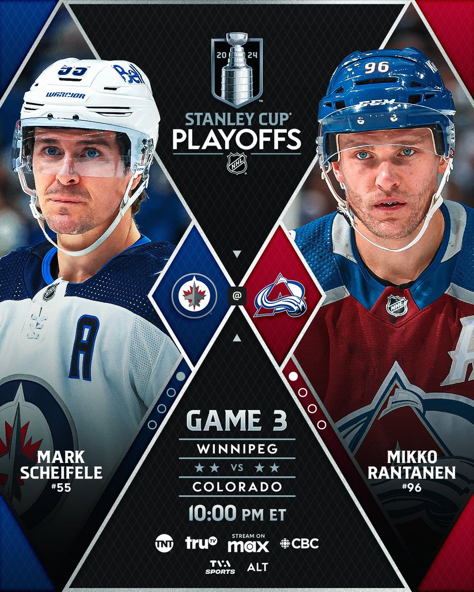 Will the @Avalanche skate to a second straight win or will the @NHLJets bounce back in Game 3? #StanleyCup 📺: @NHL_On_TNT, @truTV, @SportsonMax, @TVASports #NHLStats: media.nhl.com/public/news/17…