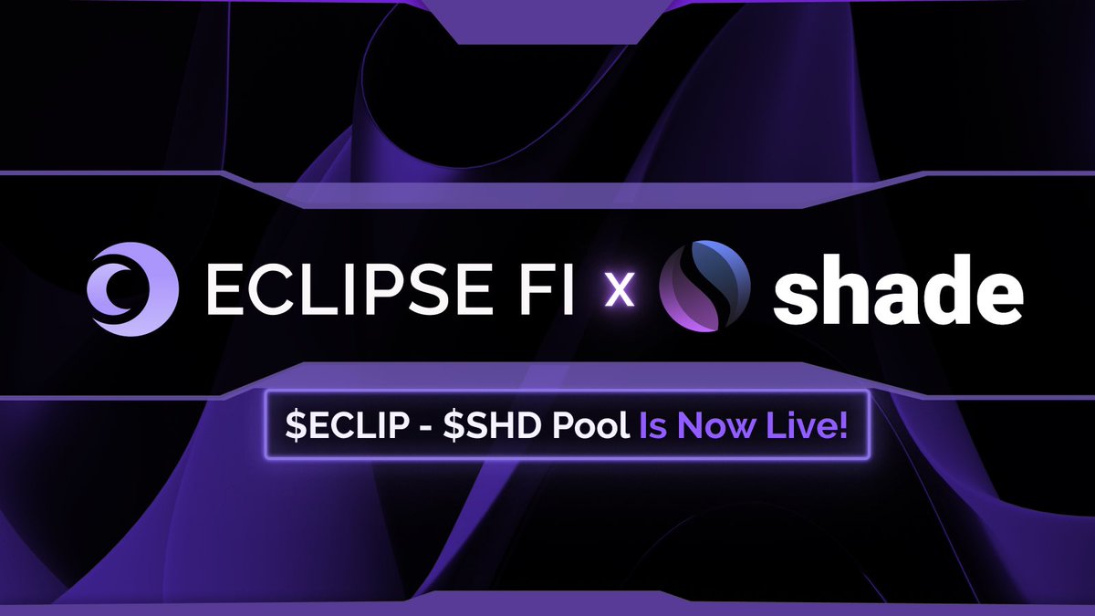 💜 The $ECLIP-$SHD Pool is now LIVE! 

Thanks to our partnership with <a href="/Shade_Protocol/">Shade Protocol ❎</a>, we're excited to launch a token-matched pool—attracting privacy-focused traders &amp; enhancing liquidity for $ECLIP

🔗Check the $ECLIP - $SHD Pool here: app.shadeprotocol.io/swap/pools 

Projects
