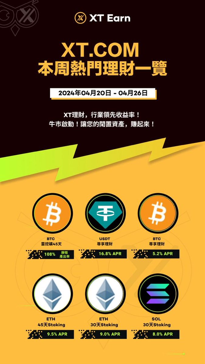 FBX by KXCO (@financeblocks) on Twitter photo 🔥 穩定財富增值!本周 #XT 熱門理財:#BTC #ETH #SOL #XTStaking #XTEarn 
👉 更多XT.COM高收益理財認購:bit.ly/KnightsXT 🔥 穩定財富增值!本周 #XT 熱門理財:#BTC #ETH #SOL #XTStaking #XTEarn 
👉 更多XT.COM高收益理財認購:bit.ly/KnightsXT
