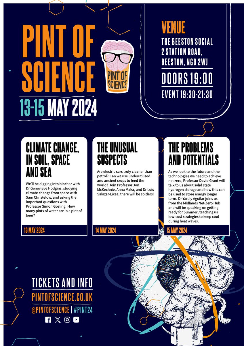 Don't forget to book your ticket to Pint of Science Festival, 13-15 May, 19:30-21:30. Tickets are selling fast with less than 3 weeks to go. Prizes are up for grabs if you win the quiz! pintofscience.co.uk/events/notting… - scroll down to the Beeston Social to get tickets for planet earth!