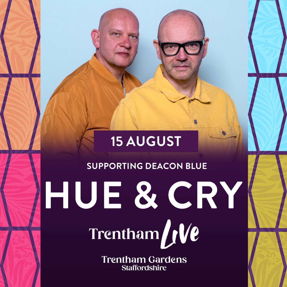 🎶 Our final support act announcement for this summer's @TrenthamLive! 🎉 We are thrilled to announce that Scottish pop band @HueandCry will be joining our Thursday night line up, supporting Deacon Blue on 15th August! 👉 bit.ly/TrenthamLive20…