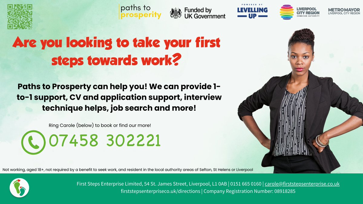 Are you looking to take your first step towards work? 
Carole from our Directions team can help! Ring the number below – she would love to chat with you!
 #pathstoprosperity #jobsearch #employability #lookingforwork #careers #selfemployment #beyourownboss #pathstoprosperity