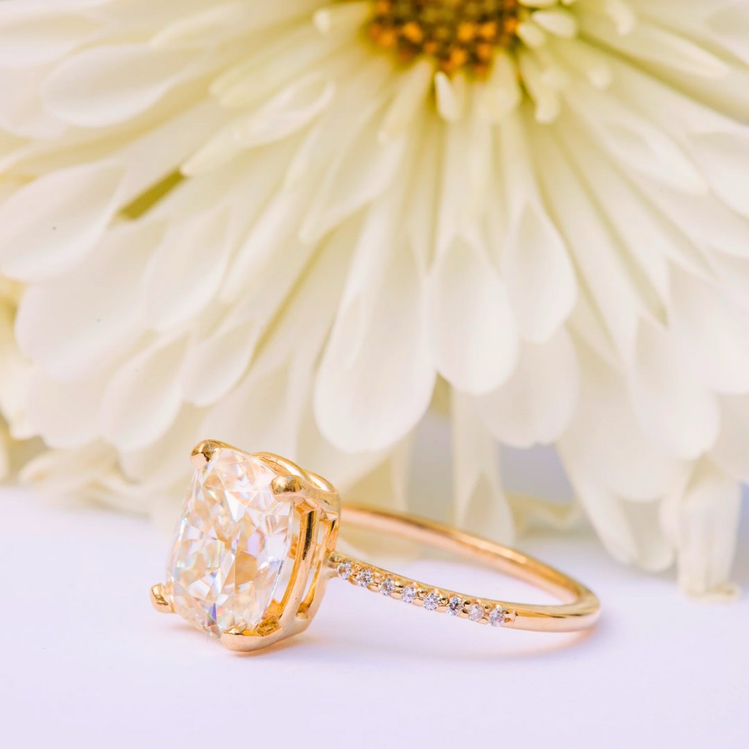 Step into a world of glamour and enchantment with the Journee in Diamonds Engagement Ring—a dazzling masterpiece that exudes sophistication and allure. 

#moissanite #moissaniteengagementring