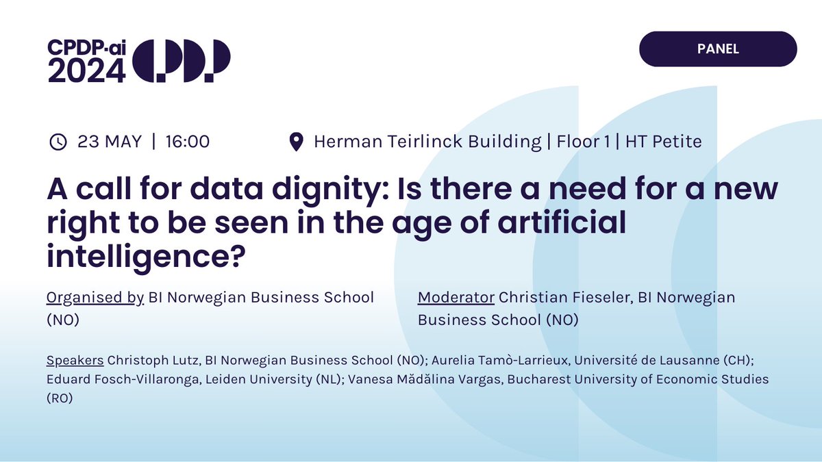 CPDP Conferences (@cpdpconferences) on Twitter photo Who is currently “seen” in datasets?
Organised by <a href="/HandelshoyskBI/">Handelshøyskolen BI</a> with <a href="/dasfiesch/">Christian Fieseler</a>, Christoph Lutz <a href="/HandelshoyskBI/">Handelshøyskolen BI</a>, <a href="/a_a_tamo/">Aurelia Tamò Larrieux</a> <a href="/unil/">Université de Lausanne</a>, <a href="/eduardfosch/">Eduard Fosch-Villaronga</a> <a href="/UniLeiden/">Universiteit Leiden</a>, Vanesa Mădălina Vargas <a href="/AseErasmus/">ASE International</a>
#CPDPai2024 #CPDPconferences #CPDP2024 Who is currently “seen” in datasets?
Organised by <a href="/HandelshoyskBI/">Handelshøyskolen BI</a> with <a href="/dasfiesch/">Christian Fieseler</a>, Christoph Lutz <a href="/HandelshoyskBI/">Handelshøyskolen BI</a>, <a href="/a_a_tamo/">Aurelia Tamò Larrieux</a> <a href="/unil/">Université de Lausanne</a>, <a href="/eduardfosch/">Eduard Fosch-Villaronga</a> <a href="/UniLeiden/">Universiteit Leiden</a>, Vanesa Mădălina Vargas <a href="/AseErasmus/">ASE International</a>
#CPDPai2024 #CPDPconferences #CPDP2024