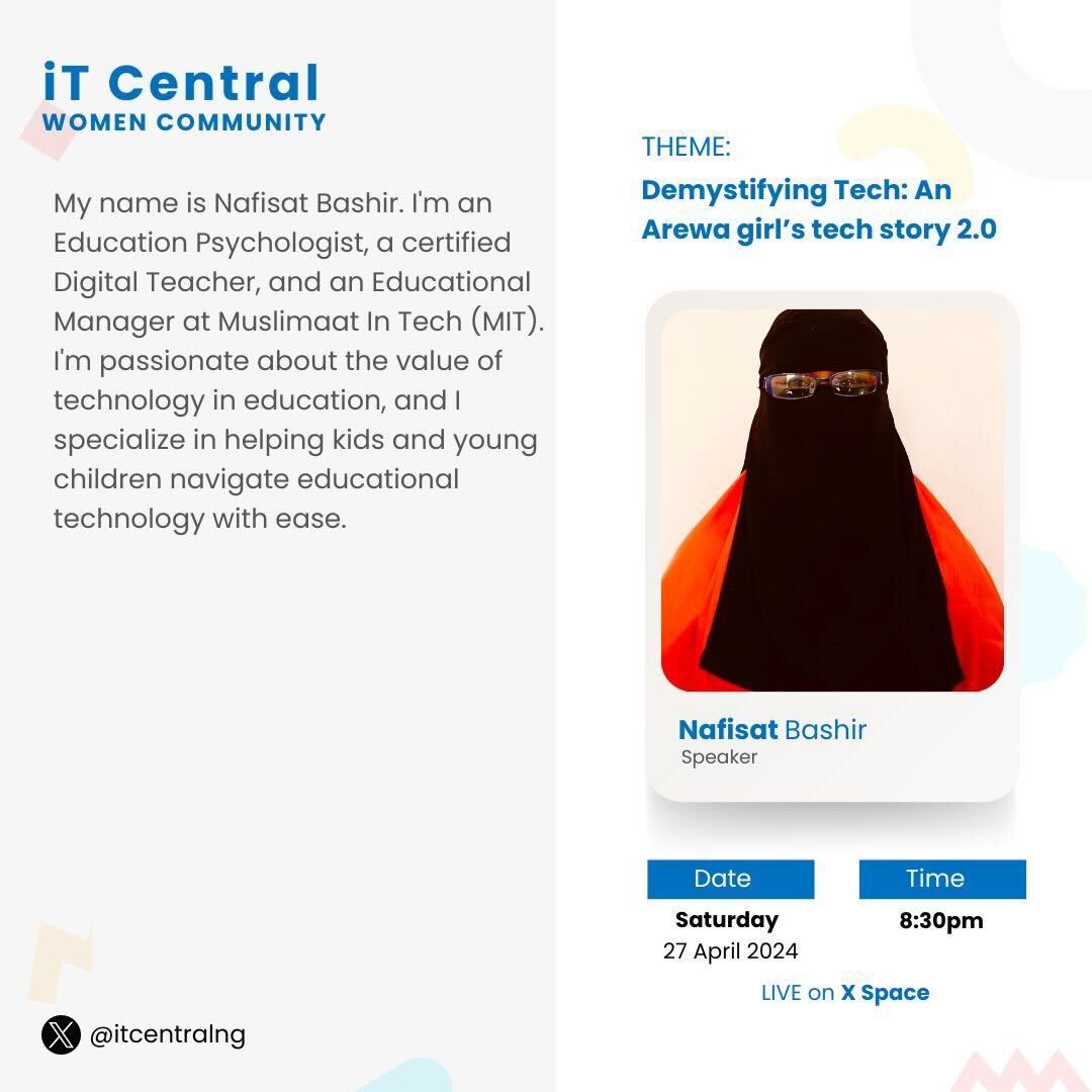 itcentralng's tweet photo. Come ready to be inspired, enlightened and empowered by these experienced women in tech.
Join the vibrant community of women in tech by taking this step!

Date: Tomorrow, 27th April
Link: https://t.co/BTvf1hQqxq https://t.co/464jub9ptJ