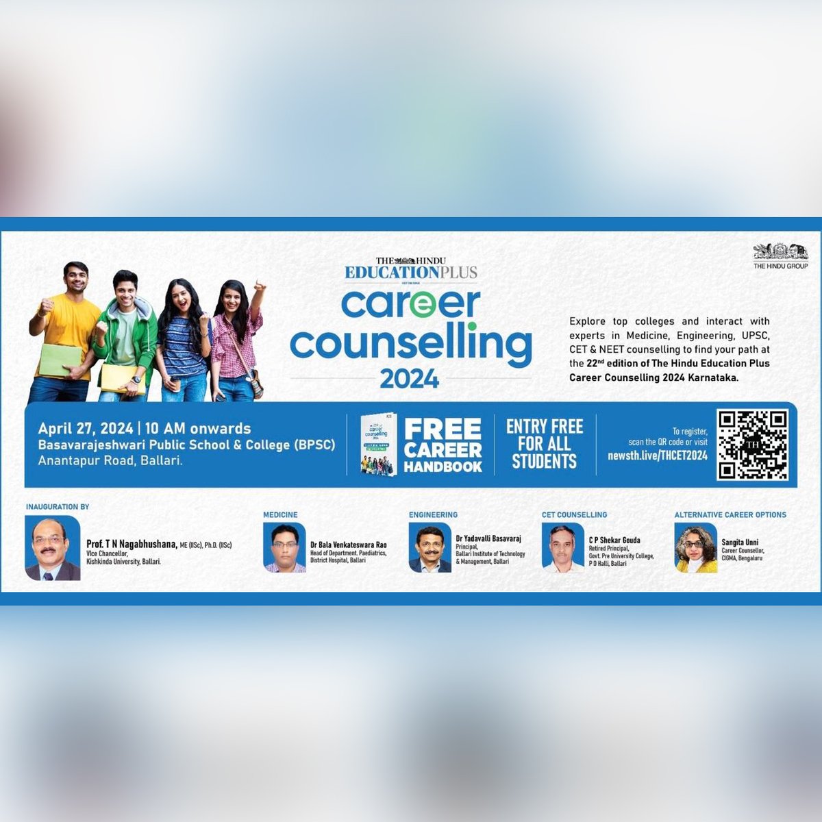 Experience the 22nd edition of #TheHinduEducation Plus #CareerCounselling 2024 Karnataka, where our VC Prof. T N Nagabhushana, will inaugurate the event. Don’t miss #KishkindaUniversity’s stall for future career guidance!

#WorldClassEducation #TransformingLives
