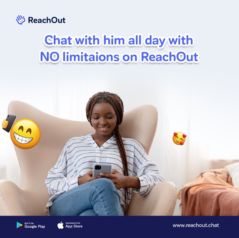 Chat with him all day with NO limitaions on ReachOut

Download ReachOut app today! 

#Funfact : Data you buy on ReachOut Don't Expire!

Playstore: bit.ly/44Ti9nI

#ReachOutApp #DownloadNow #Freedata  #NoDataNoWorries #CrystalClearCalls