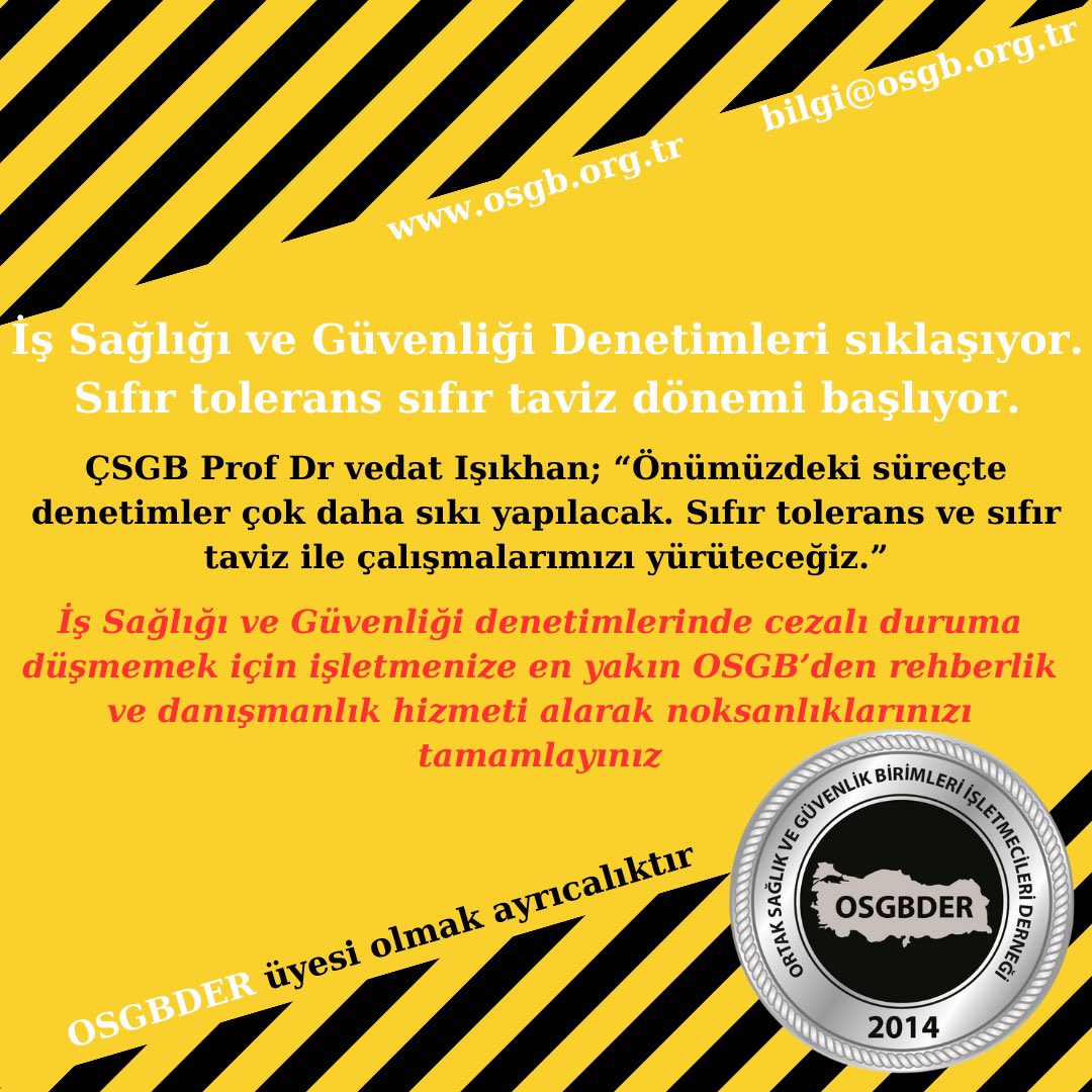 OSGBDER_TR's tweet photo. Işıkhan;

📌Önümüzdeki süreçte denetimler çok daha sıkı yapılacak. Sıfır tolerans ve sıfır taviz ile çalışmalarımızı yürüteceğiz.
@isikhanvedat @fatihalodali @csgb @isggm #osgb #isg #işkazası #denetim https://t.co/ujkgMTmAC4
