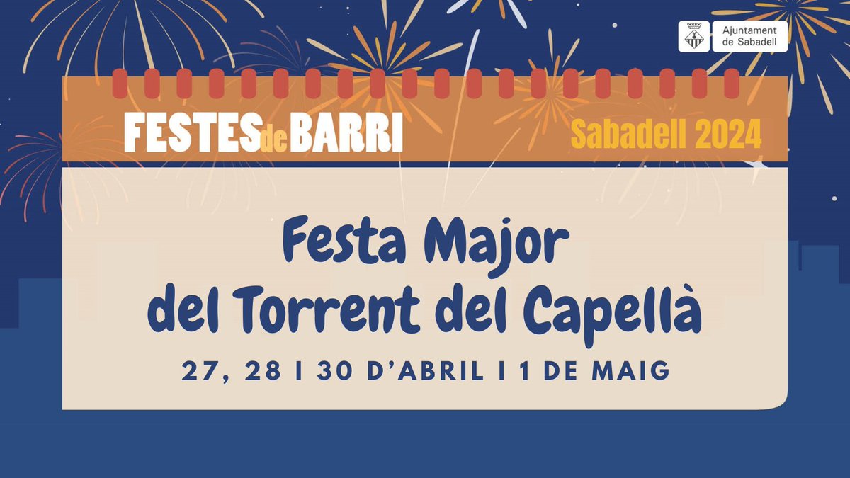 🅵🅴🆂🆃🅴🆂 🅳🅴 🅱🅰🆁🆁🅸 2024 🥳Tret de sortida a les Festes Majors de Barri 2024, amb la Festa Major del Torrent del Capellà‼️ 🎟️Programa: tuit.cat/at38f 📢Tota la informació a l'app #Sincronitzats 🎇Bona Festa Major‼️🎇 #FestesMajorsBarri2024 #Sabadell
