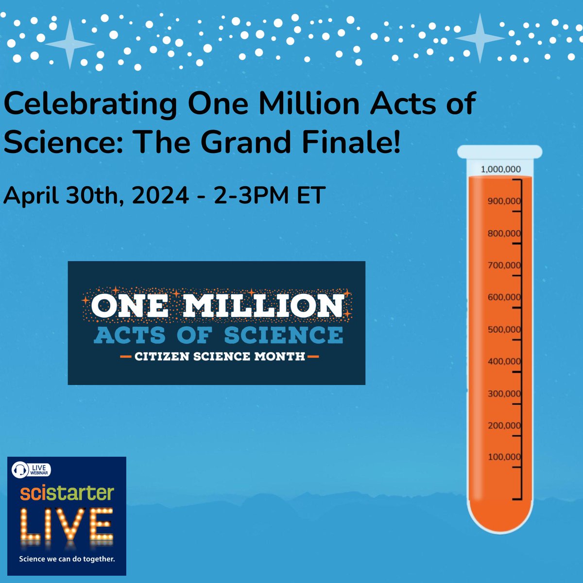 Wrap up the month with us as we celebrate the culmination of Citizen Science Month, reflecting on our journey to achieve #onemillionactsofscience and exploring the diverse projects and participants from around the globe. Register here: scistarter.org/go/LIVE