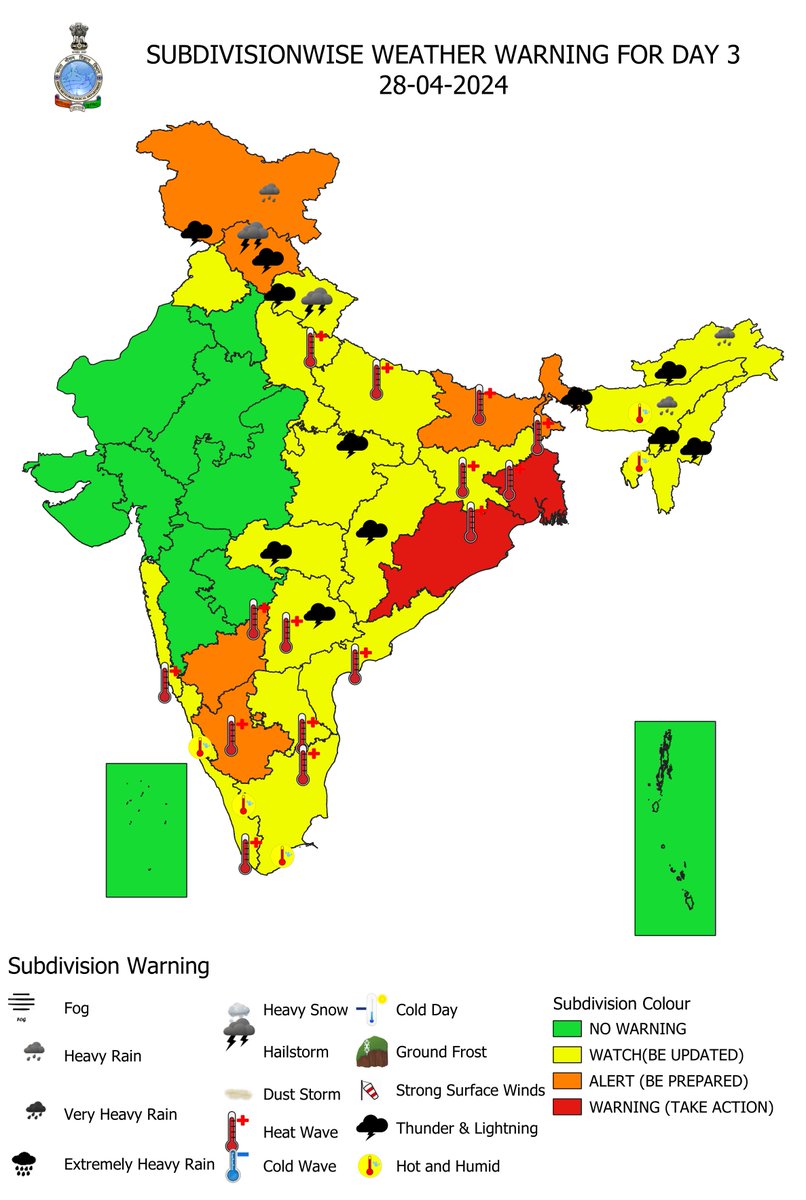 Heat wave to severe heat wave conditions likely to continue over East and south Peninsular India during next 5 days.