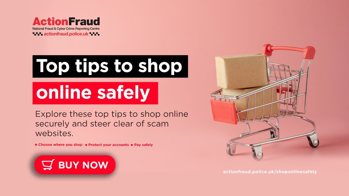 📨🛍️Fraudsters use genuine-looking emails and texts to lure victims to fake online shopping websites. 🛒Check out these top tips to protect yourself against online shopping scams👇actionfraud.police.uk/shoponlinesafe…