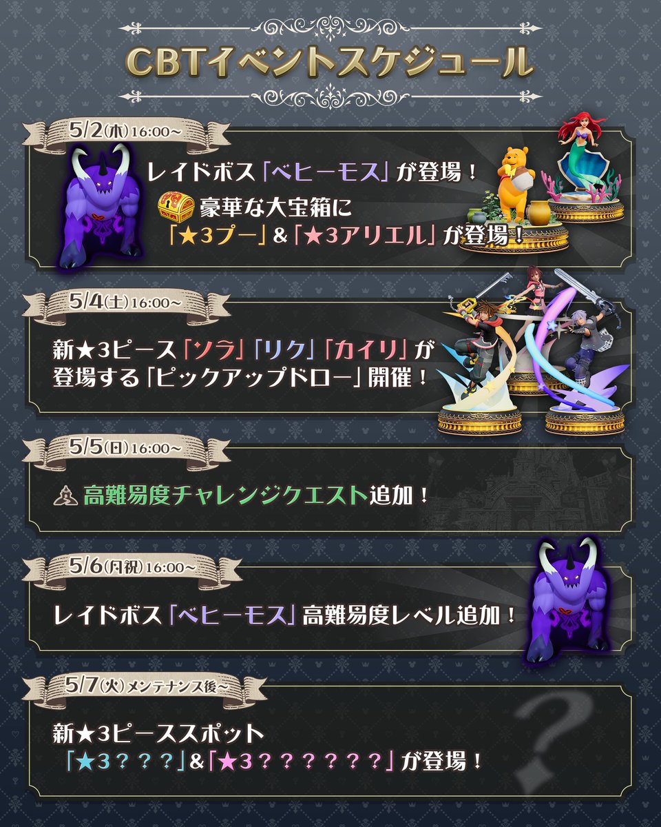 KHML_PR's tweet image. 『KINGDOM HEARTS Missing-Link』クローズドβテスト続報をお届けします。
高難易度チャレンジクエストが追加されました!
各ステージクリアごとに獲得できる豪華報酬を目指して、全ステージクリアを目指しましょう!(1/2)