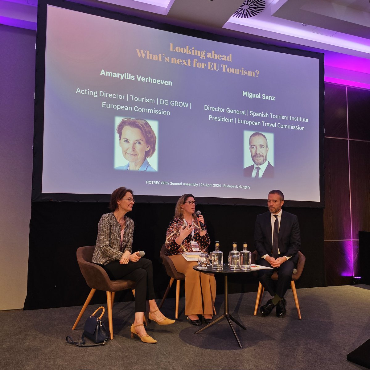 Day 2 of our General Assembly begins with a stimulating discussion on the future of 🇪🇺 #tourism Our distinguished speakers on stage are: 🔸️Amaryllis Verhoeven, Tourism Director, @EU_Growth @EU_Commission 🔹️Miguel Sanz, DG @Turespana_ & President @ETC_Corporate