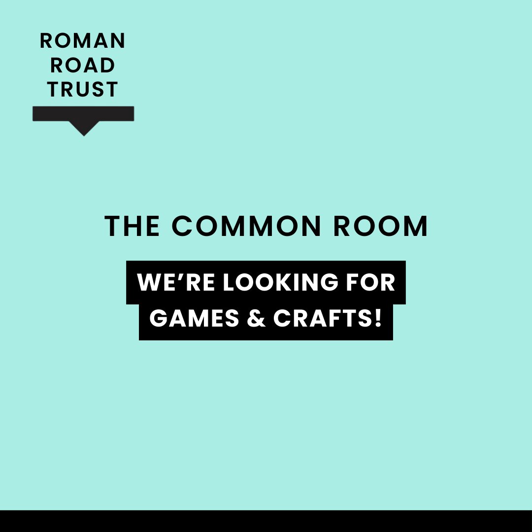 RomanRoadTrust's tweet photo. We're stocking our community hub with activities for everyone to enjoy!

Do you have any games or crafts sitting unused at home? We'd love to give them a second life at The Common Room!

Message us on here or email us at commonroom@romanroadtrust.co.uk. Thank you! https://t.co/8i0TQdQvsf