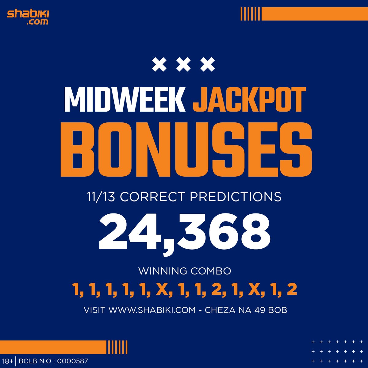 Midweek Jackpot Bonuses Zime Arrive 🫡 🔹 11/13 correct predictions 👉🏾 Ksh. 24,368 🔹 Winning combo 👉🏾 1, 1, 1, 1, 1, X, 1, 1, 2, 1, X, 1, 2 Bonuses ni 𝑫𝑬𝑨𝑫𝑳𝒀 𝑫𝑬𝑨𝑫𝑳𝒀 on bit.ly/3MGGFCj 🔥, Zidandie #MidweekJackpot #ShabikiItakusort #ShabikiInagive