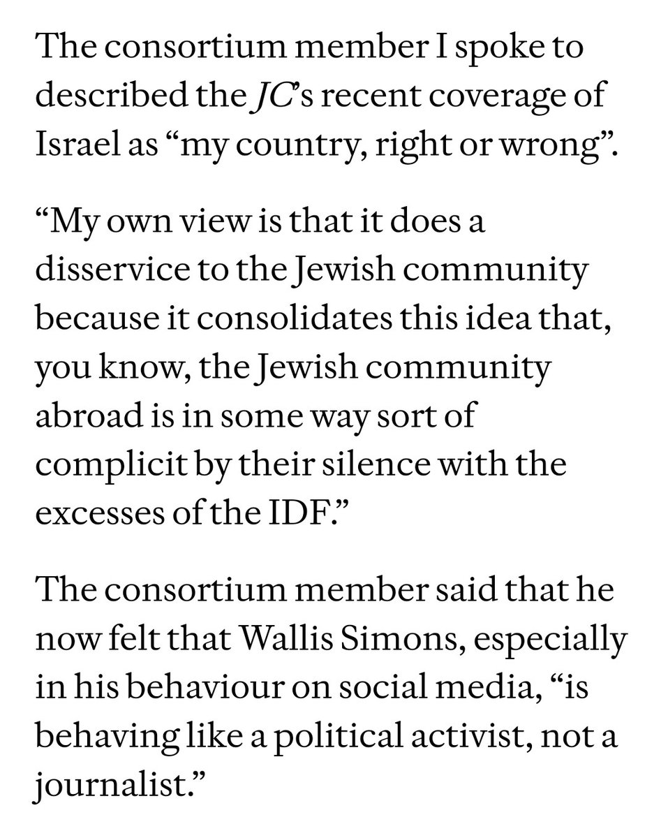 Wow, major turmoil at the @JewishChron. Appears the 'Johnsortium' that fronted the anonymous takeover is deeply unhappy with Jake Wallis Simons' editorship and with the opacity of the organisation (even they don't appear to know who owns the paper). Great digging @arusbridger