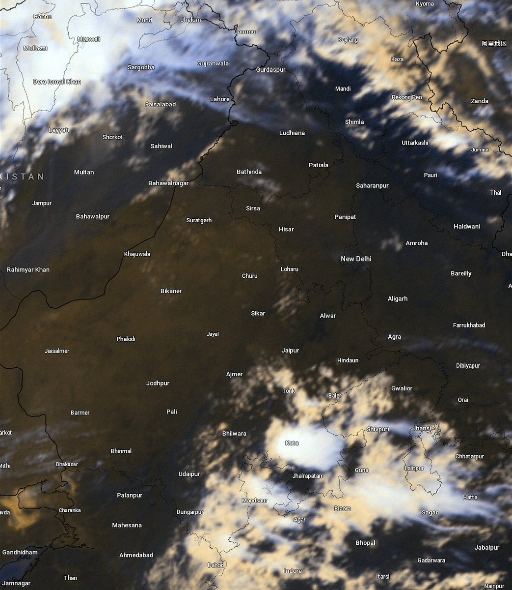 Cluster of thundstorms are present over the moderate-high probability marked region of #MadhyaPradesh and adjoining E #Rajasthan.
•Fresh t-storms to develop over W-NW-NE-E #Rajasthan, W-SW #Haryana, W-SW #Punjab, few parts of #DelhiNCR in the upcoming 2-8 hours.
#DelhiRains