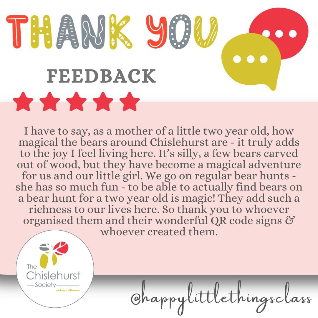 Feedback Friday! How wonderful is this comment,sent to us by @happylittlethingsclass?Comments like this truly make our day, we’re thrilled everyone is still enjoying the bear hunt. Head to our website to find the bear map. Thanks again to Will for creating our wonderful bears