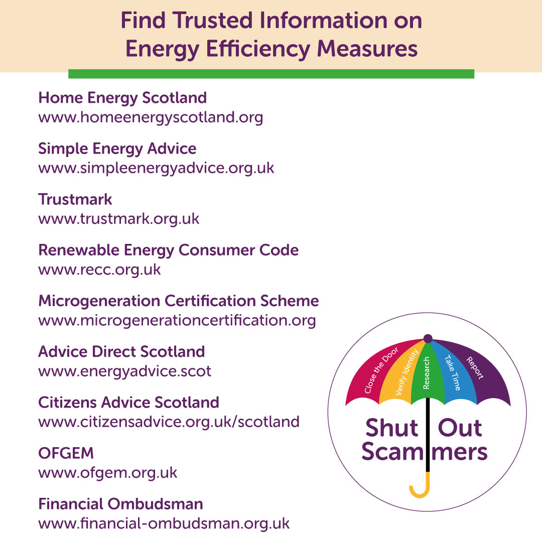 Thinking of making your home more energy efficient but not sure how to avoid rogue traders? Find local traders in Scotland who have been approved by local council trading standards at approvedtrader.scot Find trusted advice from the organisations listed👇 #ShutOutScammers