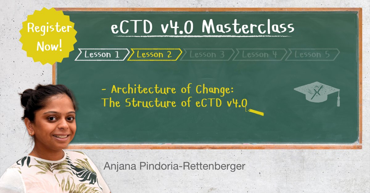 Attention all #eCTD v4.0 scholars - join us for part II of our eCTD v4.0 Masterclass Series: "Architecture of Change: The Structure of eCTD v4.0". Secure your spot now and ensure you're at the head of the class: eu1.hubs.ly/H08QPpr0
 #EXTEDO #EXTEDOmasterclass