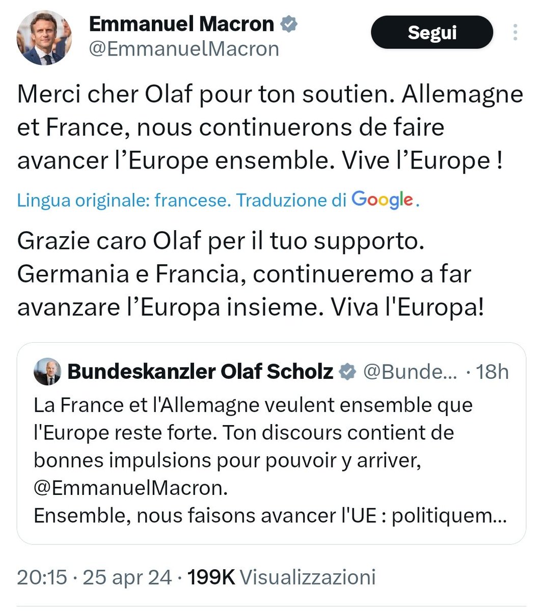 SDENG! Confermati in serie B (o anche sotto?)... 'Germania e Francia' continueranno insieme a rafforzare e far progredire l'Europa. Macron e Scholz tirano una legnata a Giorgia, non citandola neppure.