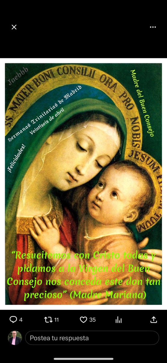 Felicidades a las hermanas Trinitarias de Madrid en la fiesta de su patrona la Virgen del Buen Consejo!!!!