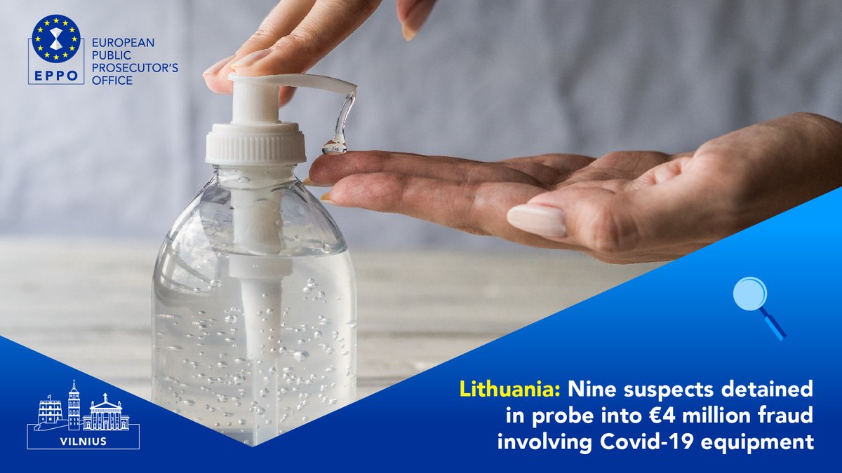 Nine suspects were detained in Vilnius 🇱🇹 in our investigation into a €4 million subsidy fraud. At issue are four projects co-funded by the EU, among which one aimed at producing Covid-19 protective equipment. 👉More: eppo.europa.eu/en/news/lithua…