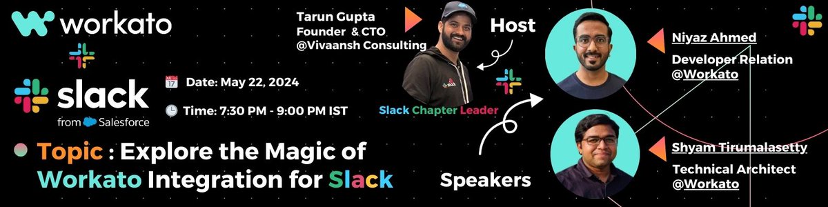 thetarunguptaa's tweet image. Exciting news! 🎉 #SlackGurugram is back with the @Workato Integration into Slack

Join us for a deep dive into the magic of @Workato  Integration for @Slack Workbot. 
#SlackCommunity

📅 Date: May 22, 2024 
🕒 Time: 7:30 PM - 9:00 PM IST

RSVP Link in Comment 👇👇🔽🔻