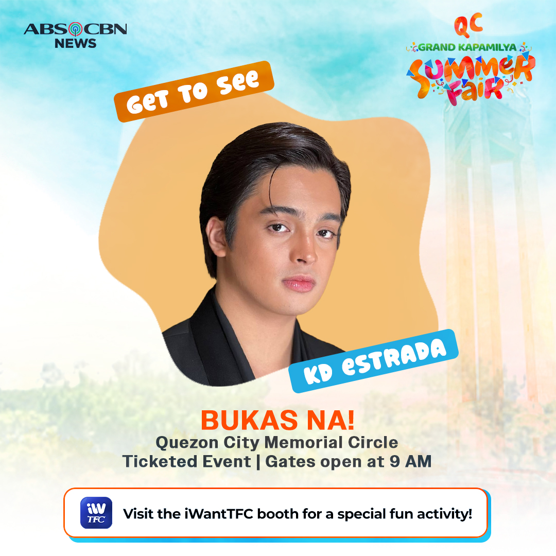 BUKAS NA! Sugod na sa Quezon Memorial Circle ngayong Sabado, April 27 at Makisaya sa Grand Kapamilya Summer Fair! 'Wag magpahuli sa fun activity ng aming iWantTFC booth at sa special performance ni @kdestrada_ ! Kita-kits, mga Kapamilya! #KapamilyaFair @ABSCBNNews