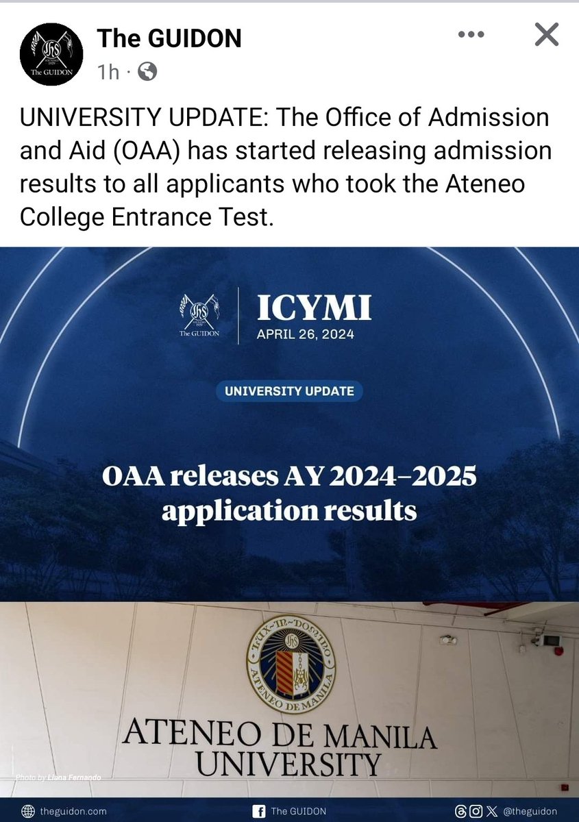 robsterxxxx's tweet photo. ACET and ASHAPE results are now OUT!
Congratulations and Good Luck future Ateneans! AMDG ๐๐ฆ
#ACET #ASHAPE #OBF https://t.co/phu5q8OQ30