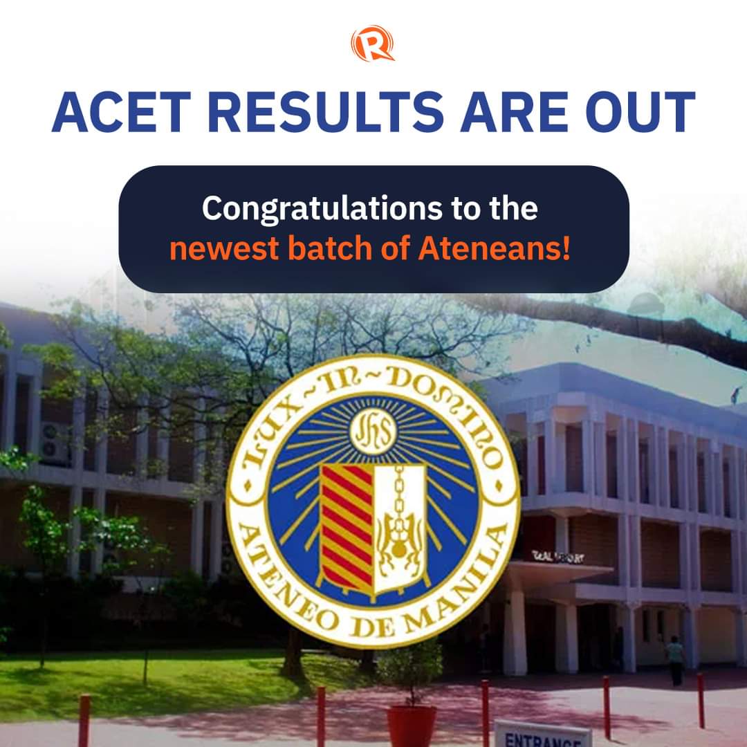 robsterxxxx's tweet photo. ACET and ASHAPE results are now OUT!
Congratulations and Good Luck future Ateneans! AMDG ๐๐ฆ
#ACET #ASHAPE #OBF https://t.co/phu5q8OQ30