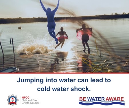 Jumping into the water to cool off can lead to cold water shock, which can result in drowning bit.ly/44bdGhp If you see someone in trouble, remember: ▶️ Call 999 ▶️ Tell them to float on their back ▶️ Throw something to help them float #BeWaterAware