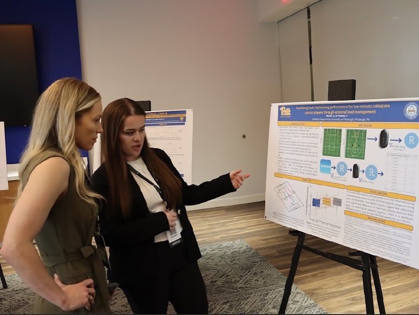 CoachStephMock's tweet photo. We are so proud of our students’ hard work &amp; congratulate them on a job well done!👏

Our @PittSHRS MS in Sports Science students showcased their research during a poster session on Saturday &amp; were able to network w/ industry professionals at the @catapultsports Conference. https://t.co/vWynWc5OlW