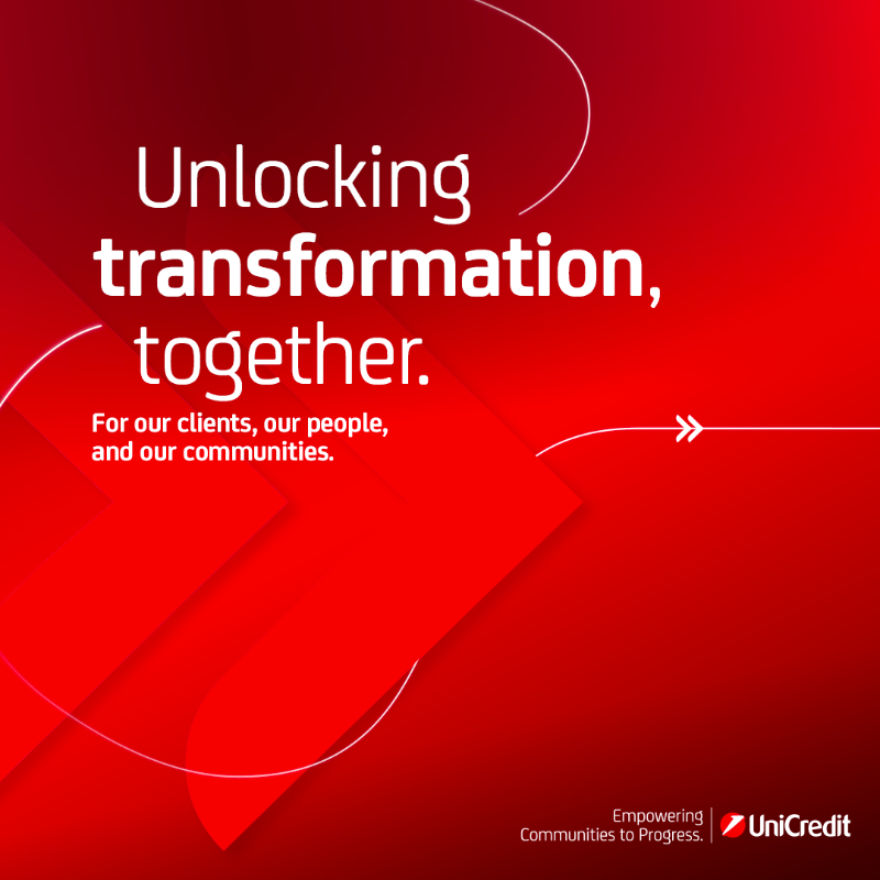 UniCreditEurope's tweet photo. We believe in Europe’s potential. Uniting behind a vision of #abetterbank and #abetterfuture. A transformation for #ourclients, #ourpeople, and #ourcommunities. Demonstrating what it means to be the bank for Europe’s future. For everyone, everywhere.

📌 #UnlockingTransformation