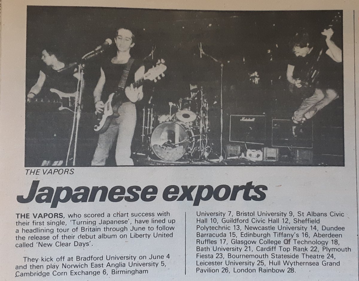 News of The Vapors UK Tour in Sounds 26th, April 1980. @vaporsofficial